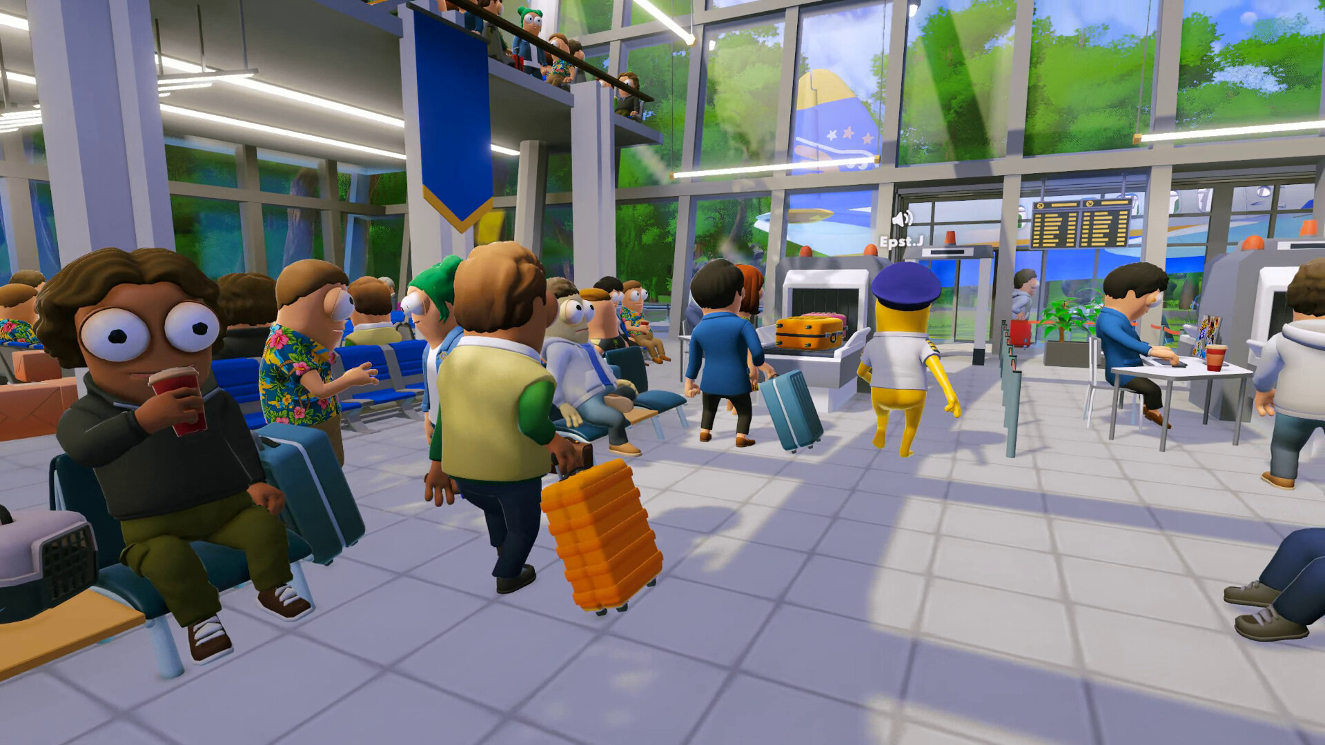 Dear Passengers screenshot: passengers and cargo tumbling through the cabin