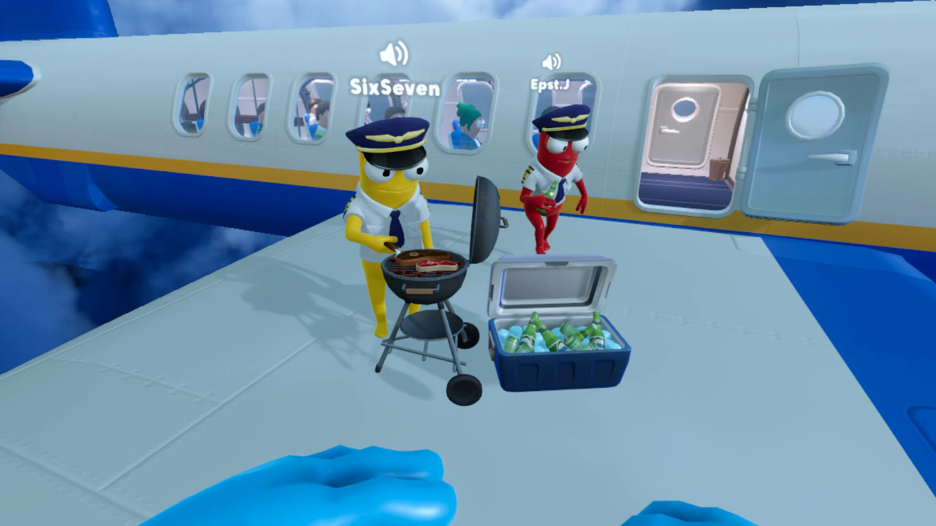 Dear Passengers screenshot: chaos erupting across the whole cabin at once