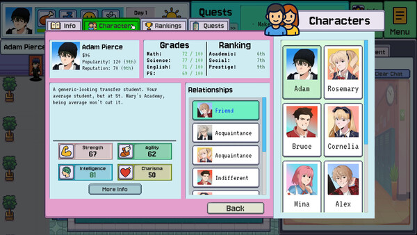 Screenshot of AI School Simulator gameplay showing in-action mechanics