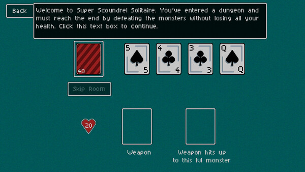 Screenshot of Super Scoundrel Solitaire gameplay showing in-action mechanics