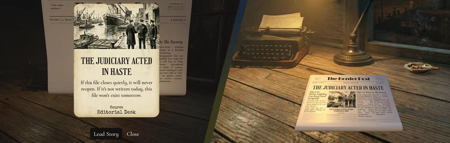 A split scene showing an editorial decision in progress on one side and the printed newspaper outcome on the other.