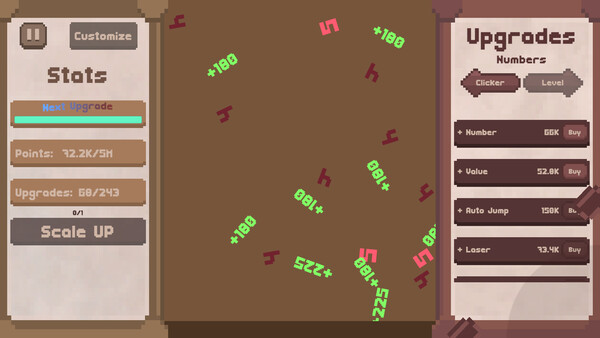 Screenshot of A Game About Making Numbers Go Up gameplay showing in-action mechanics