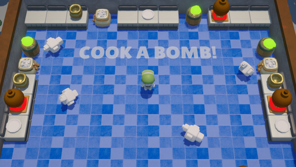 Screenshot of BOMBERCOOK! gameplay showing in-action mechanics