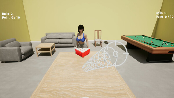Screenshot of Beer Pong Party gameplay showing in-action mechanics