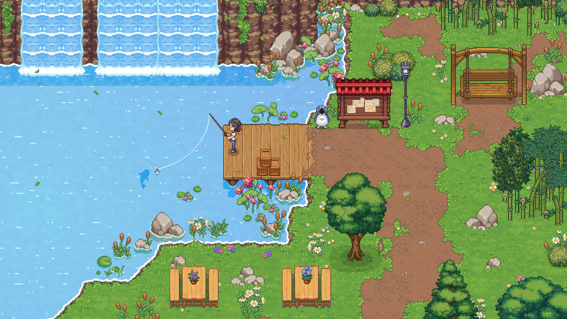 Fishing by the Waterfall