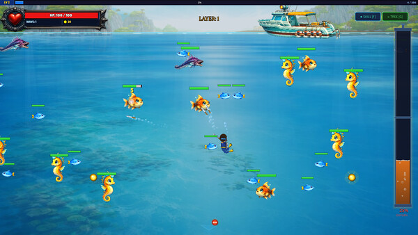 Screenshot of DEEP DIVER gameplay showing in-action mechanics