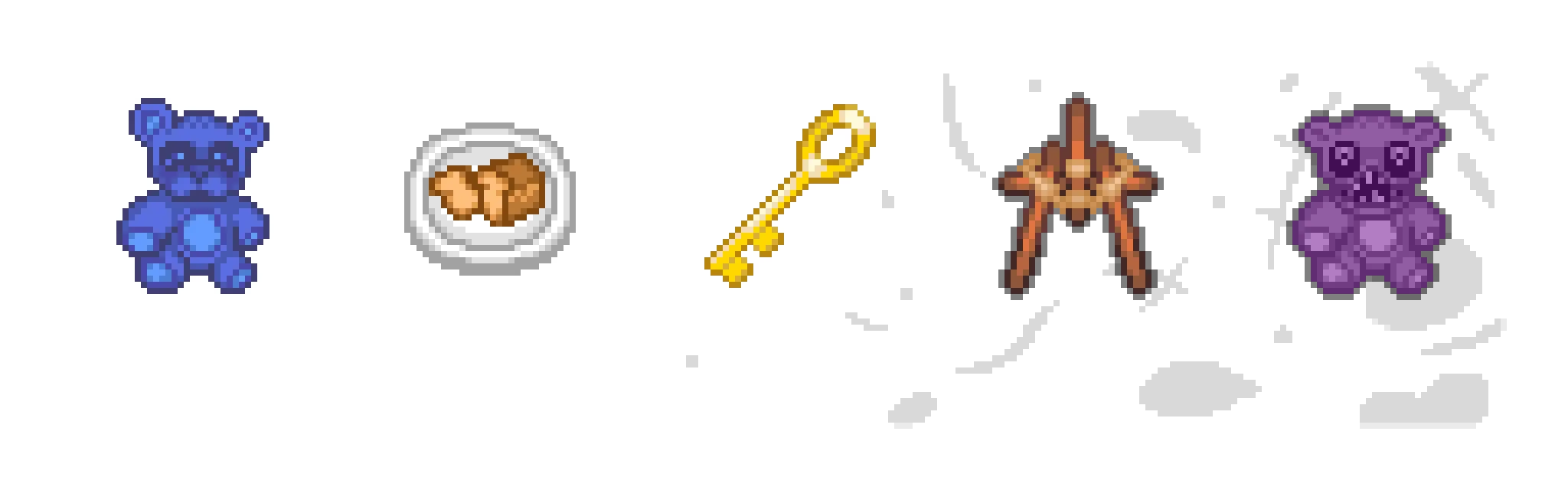 5 items from the game with various functions