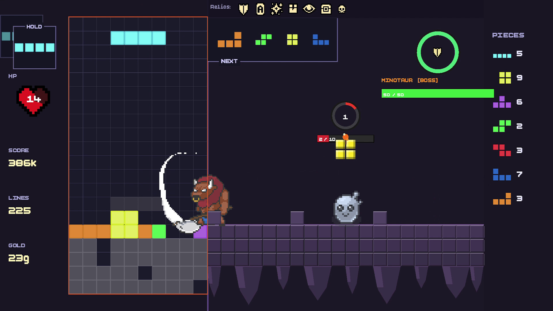 Tetrogue run rewards: relics and gems stack into synergies that snowball a run