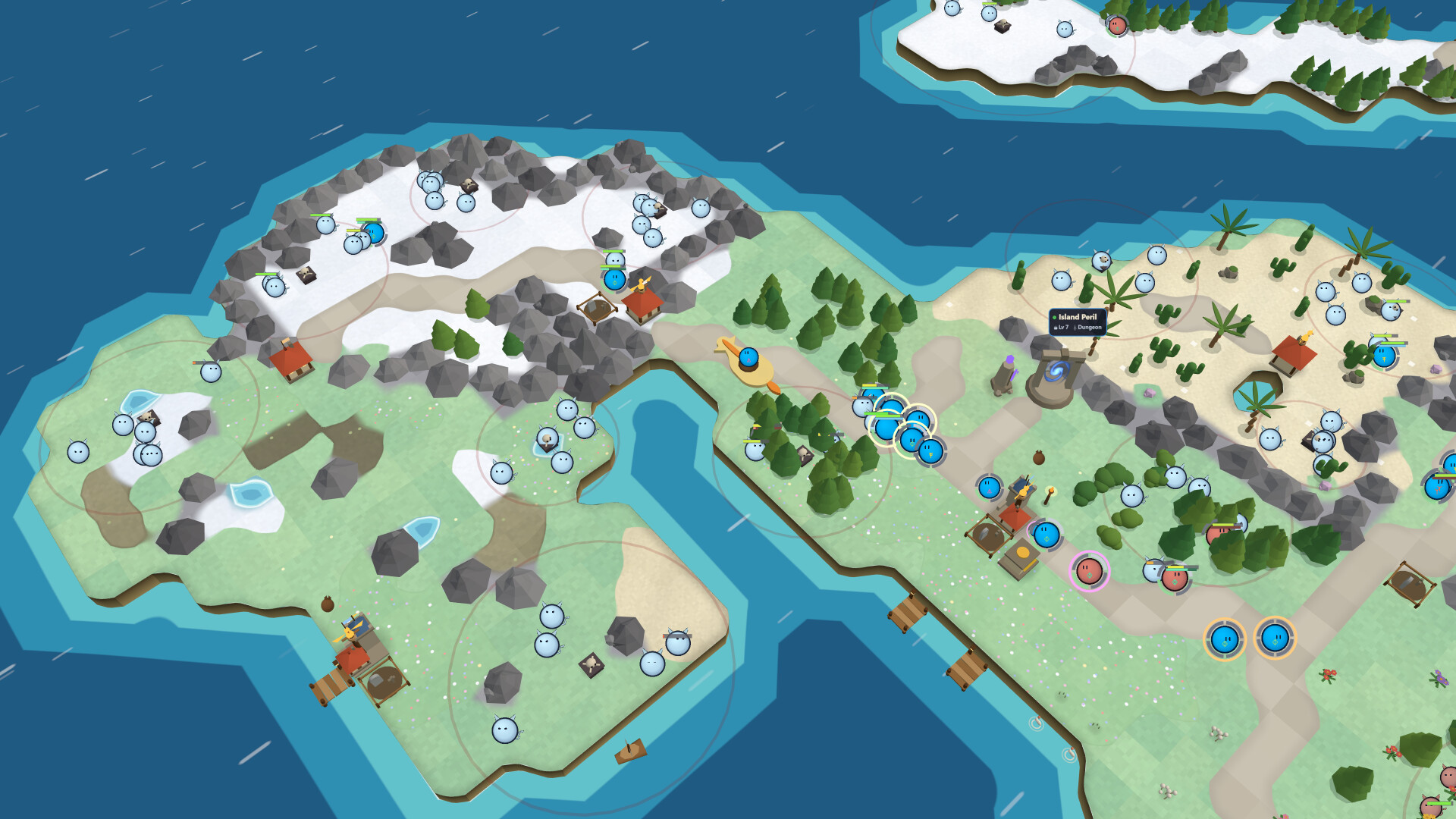 MMOS: MMO Simulator 公式スクリーンショット 雪原と草原と砂漠が隣接するワールドとダンジョン入口