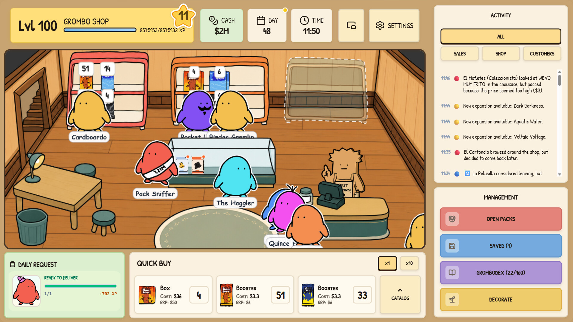 Grombo Card Shop Idleのゲーム画面