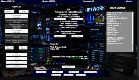 TV Network Simulator Screenshot