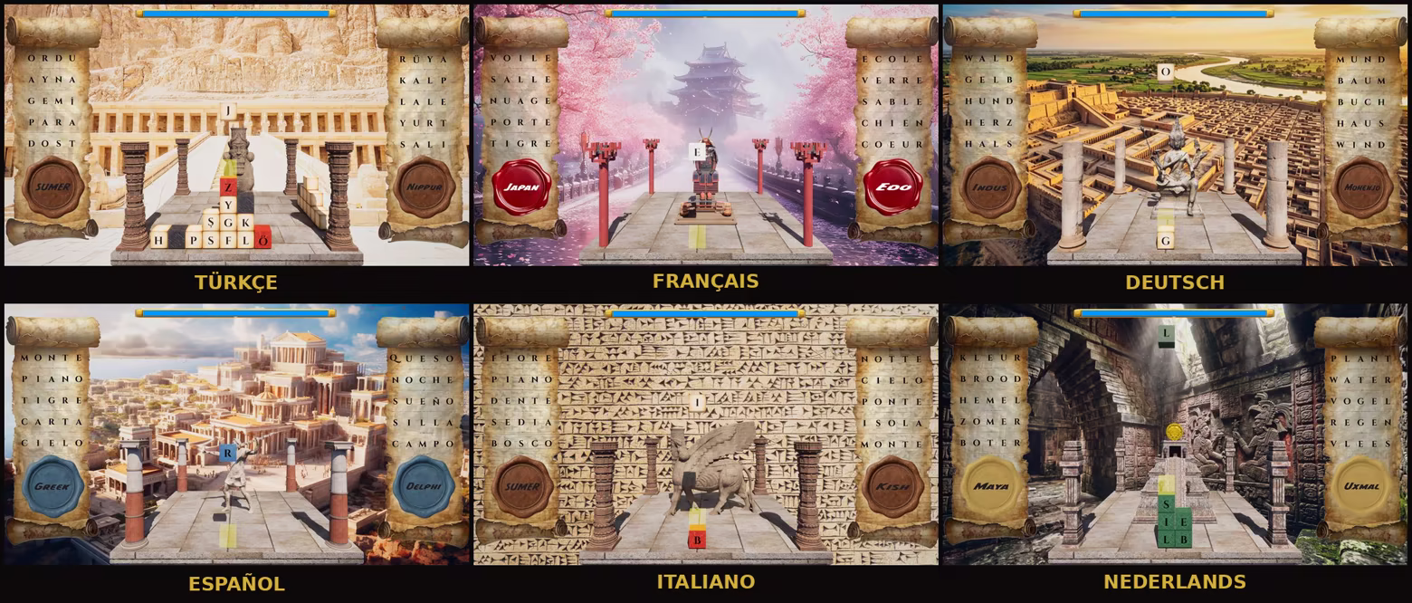 TETWORD gameplay in Turkish, French, German, Spanish, Italian and Dutch