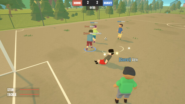 Shole Soccer — going down in the tackle