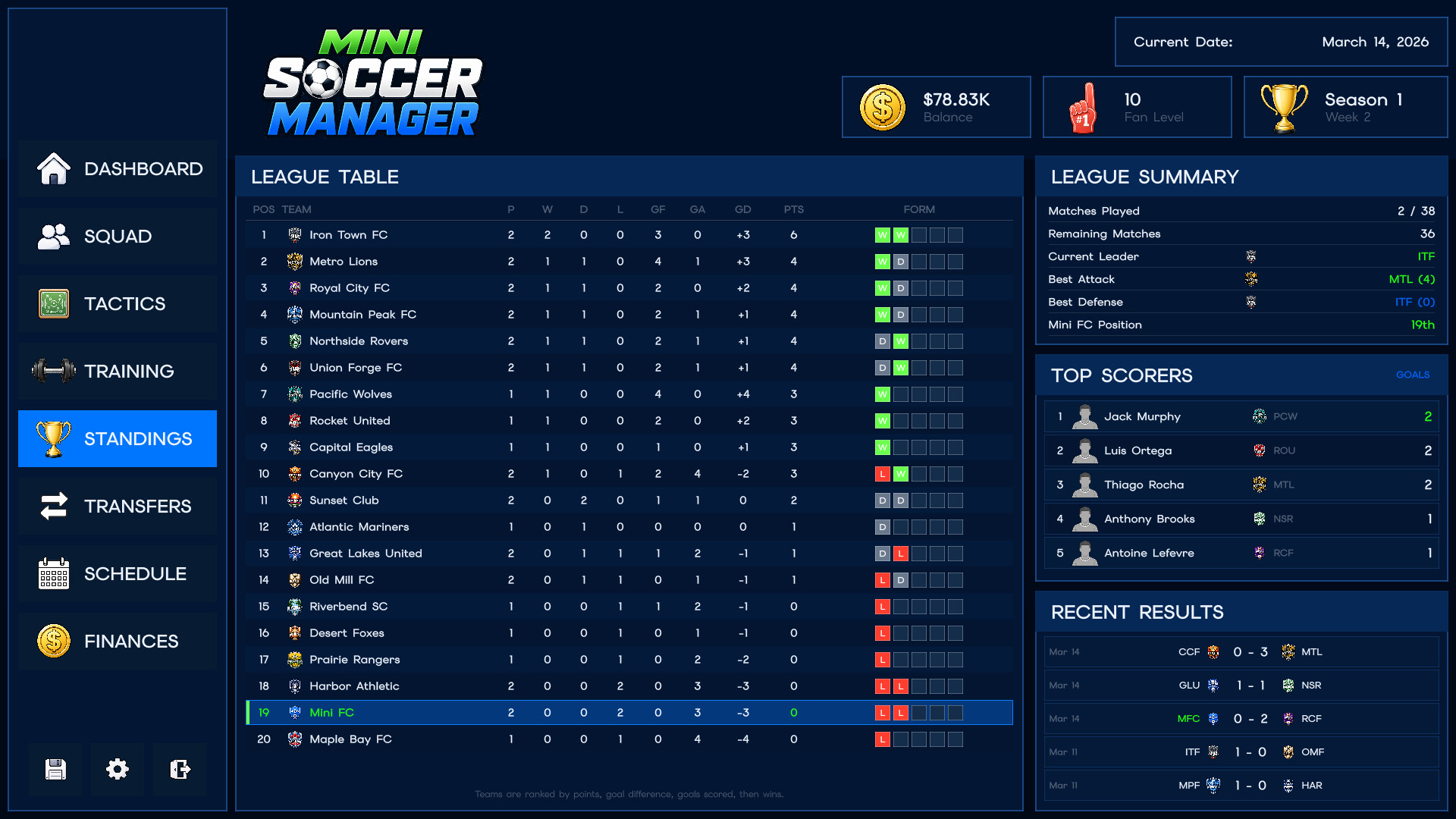 Mini Soccer Manager