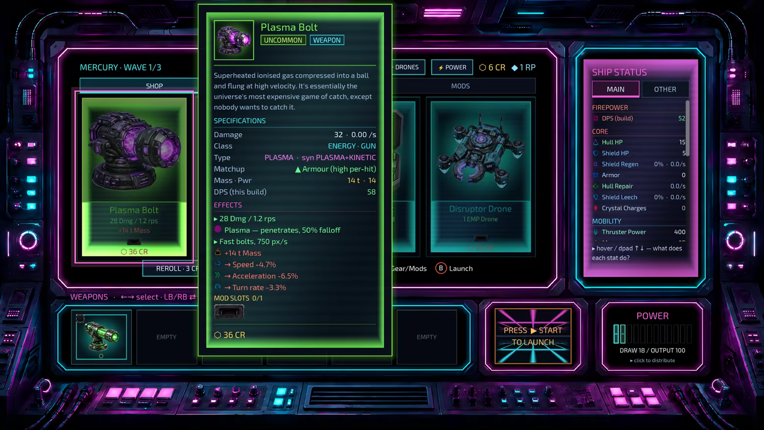Shot of the ingame shop and presentation of item stats.