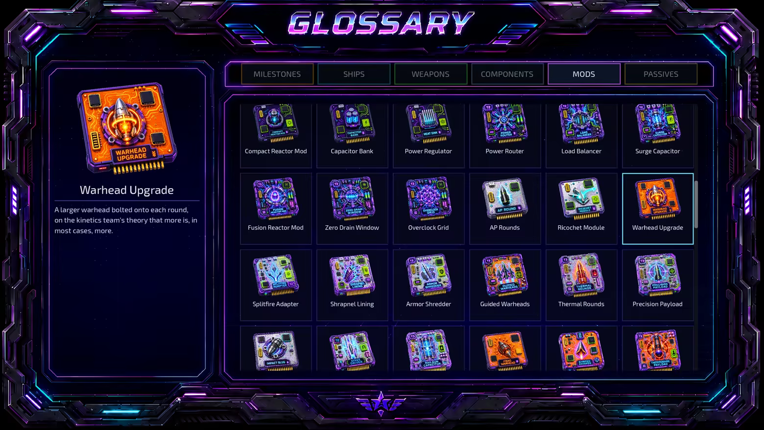 Shows a selection of the different mods in the game that change the weapons behaviour.