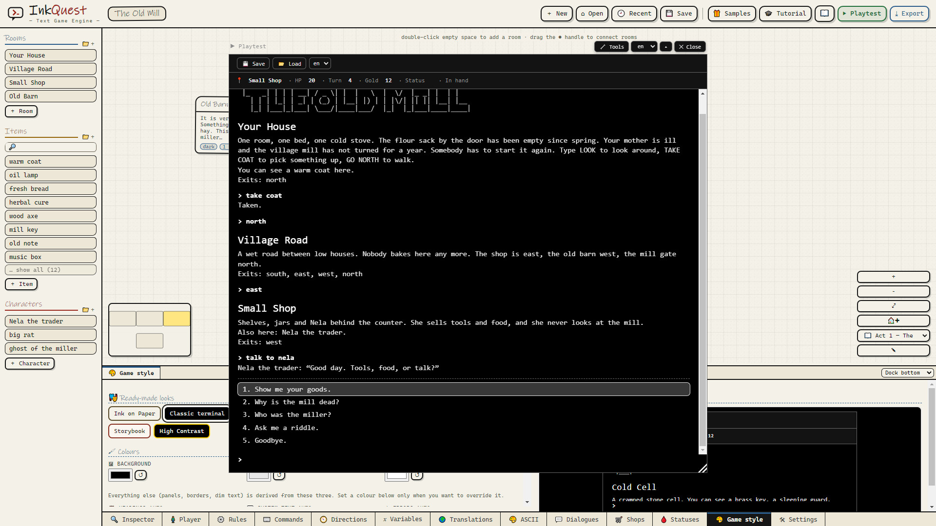 InkQuest: Text Game Engine Demo