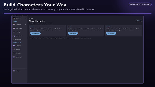 OpenSheet 3.5e SRD screenshot 1
