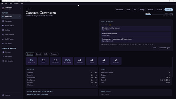 OpenSheet 3.5e SRD screenshot 2