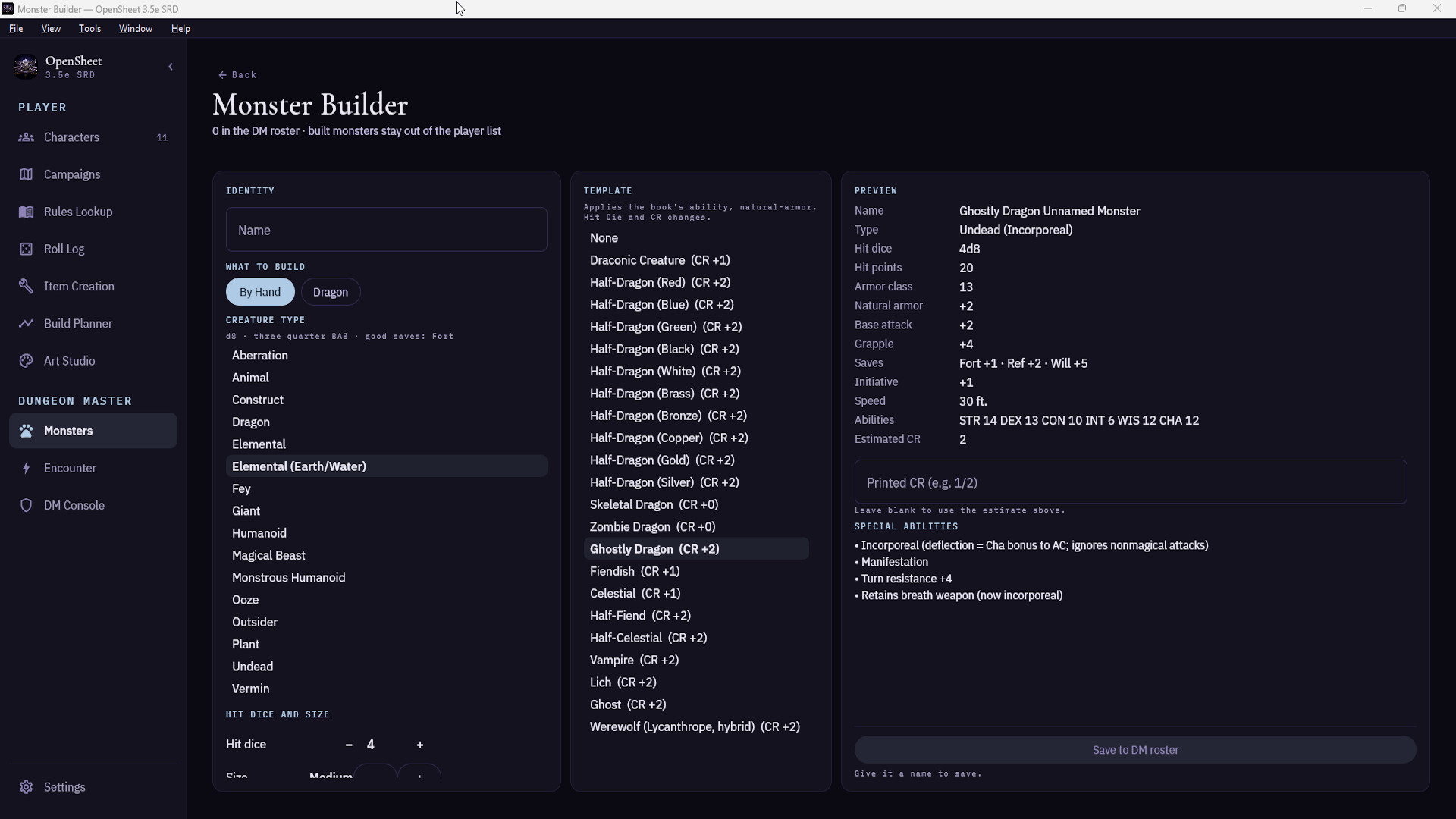 OpenSheet 3.5e SRD screenshot 7