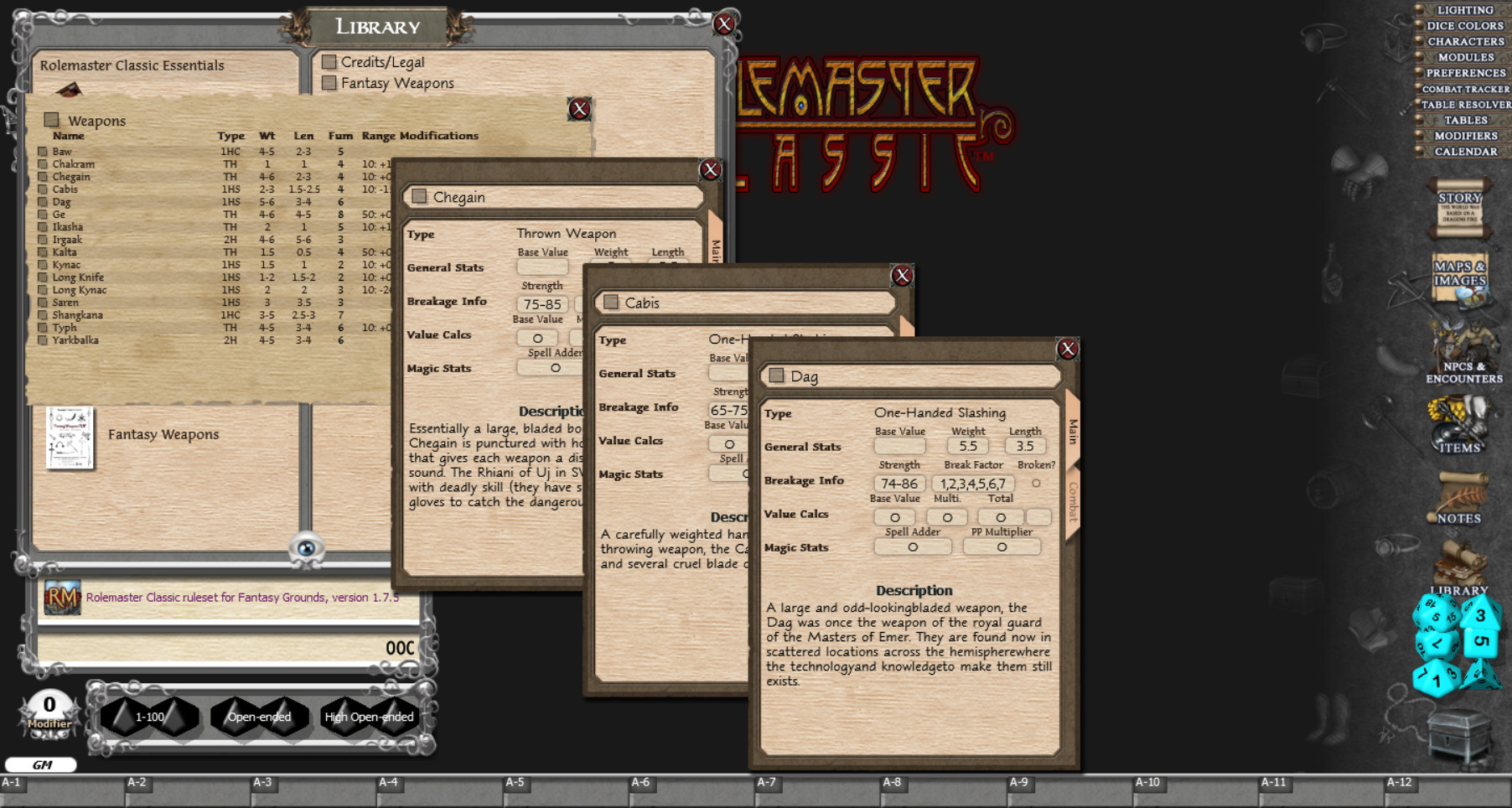 Fantasy Grounds - Rolemaster Classic: Fantasy Weapons screenshot 5