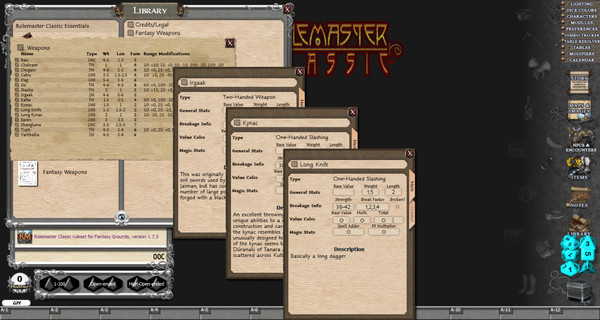Fantasy Grounds - Rolemaster Classic: Fantasy Weapons