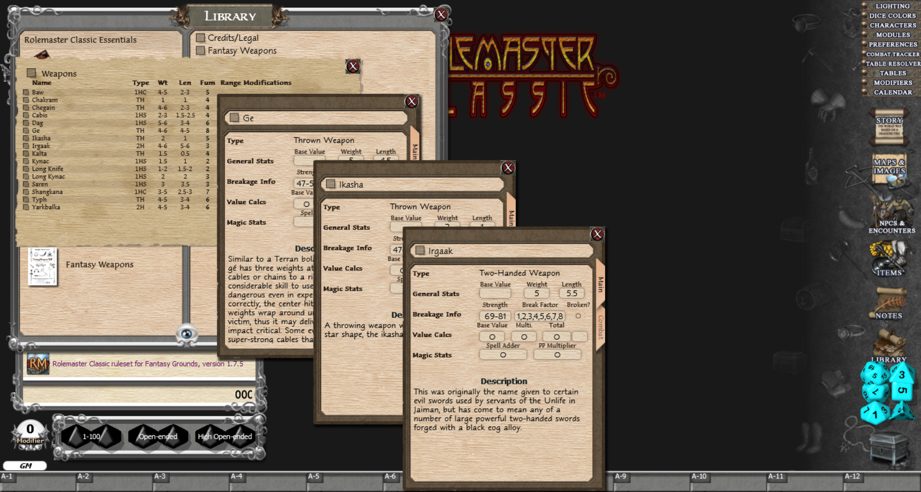 Fantasy Grounds - Rolemaster Classic: Fantasy Weapons screenshot 4
