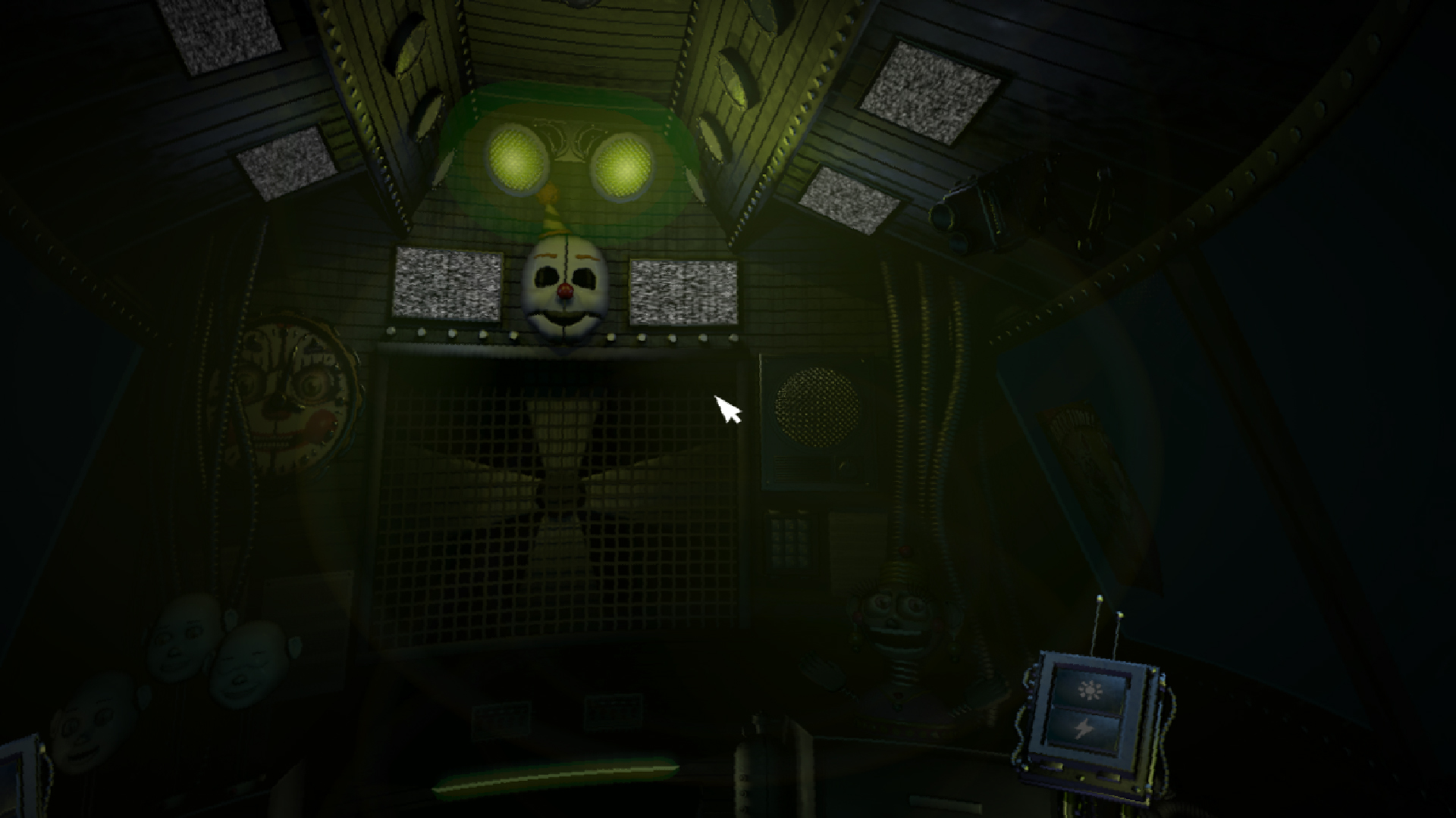 Screenshot oficial de Five Nights at Freddy’s Sister Location com corredor interno e clima de instalação subterrânea