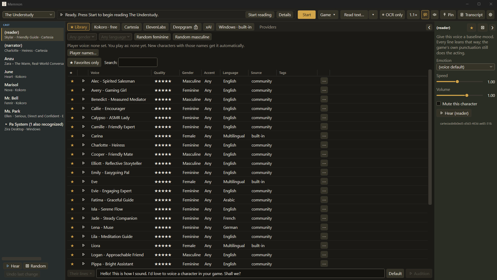 Memnon: Give Your Games a Voice