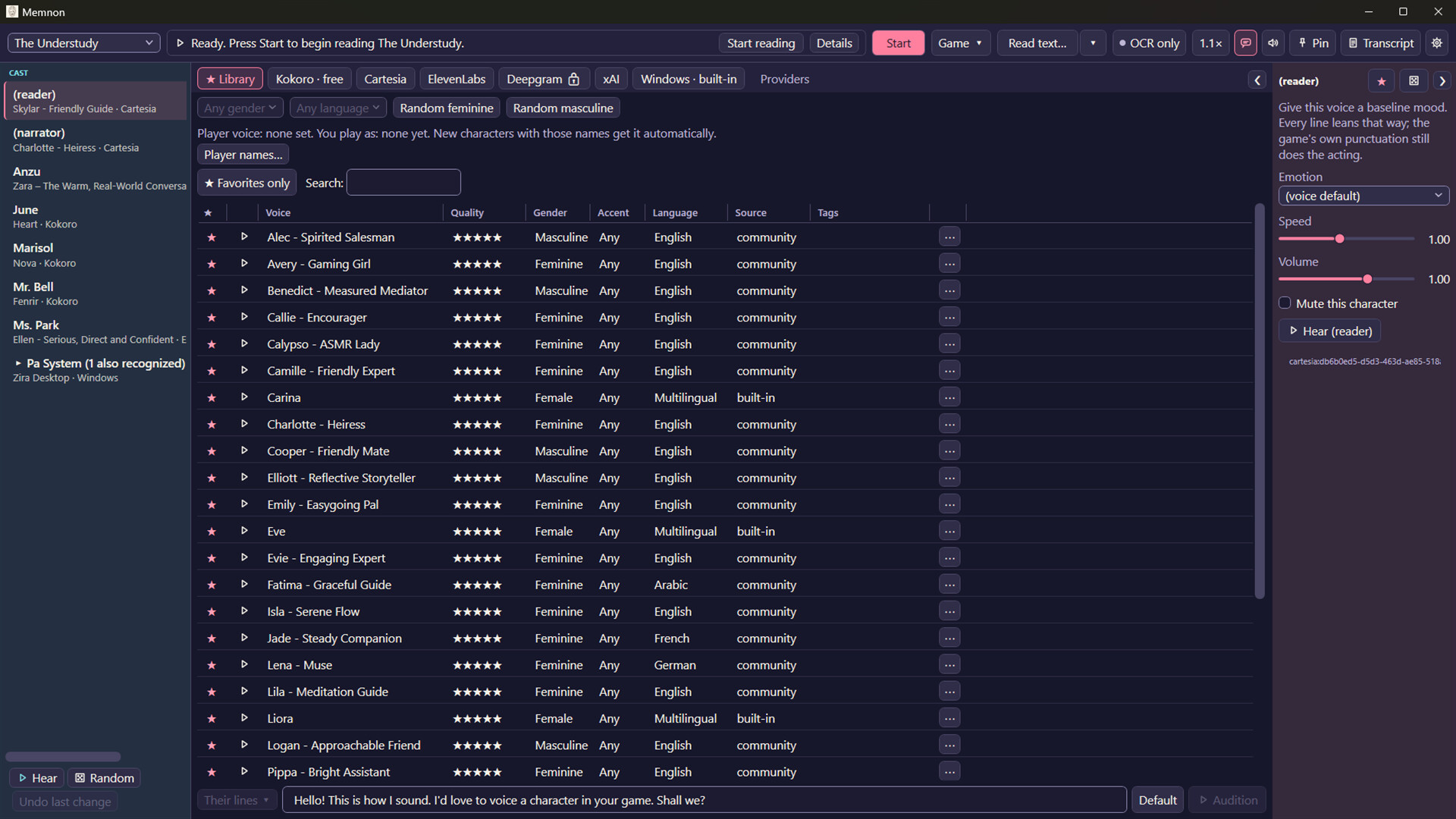 Memnon: Give Your Games a Voice
