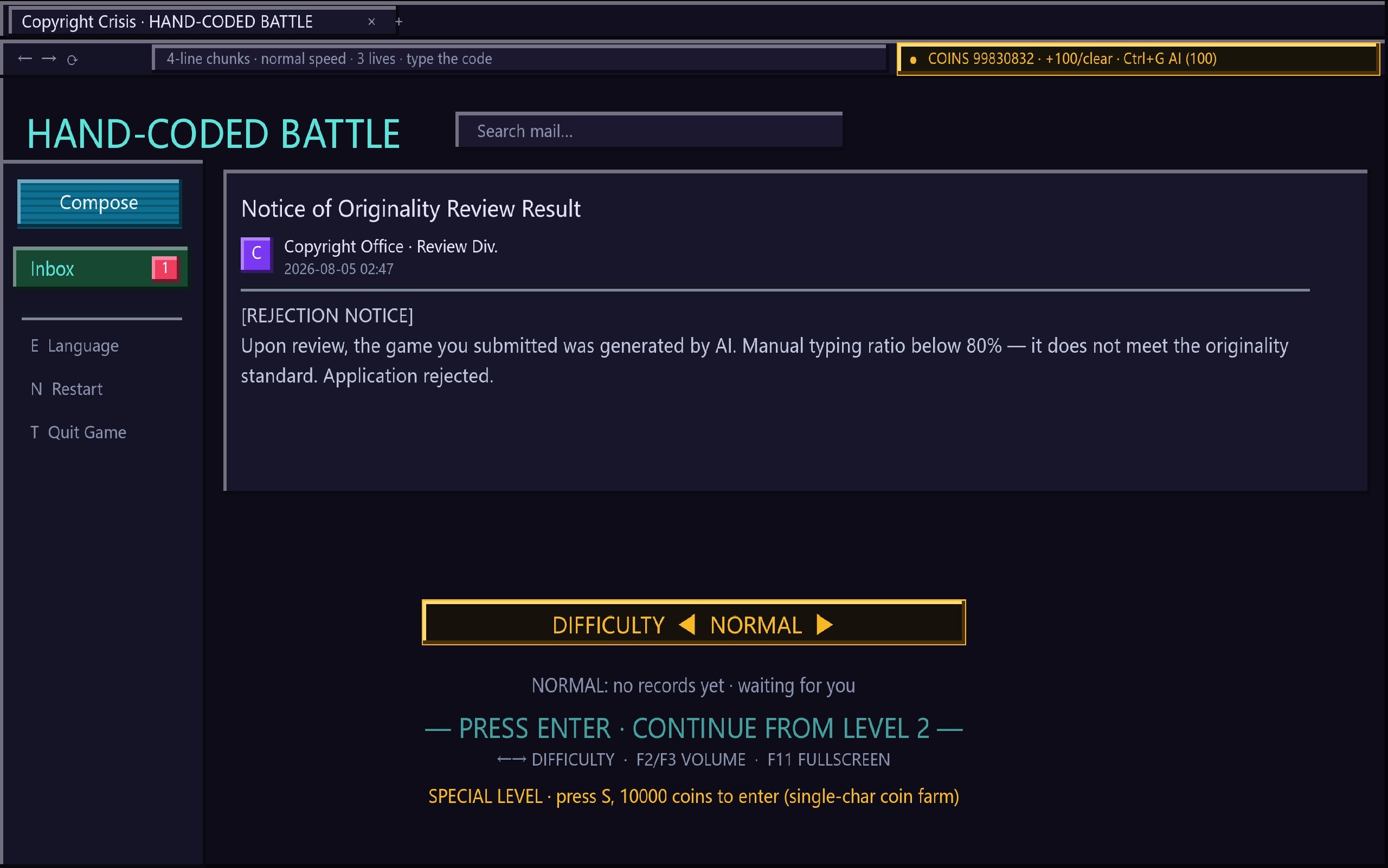 HAND-CODED BATTLE