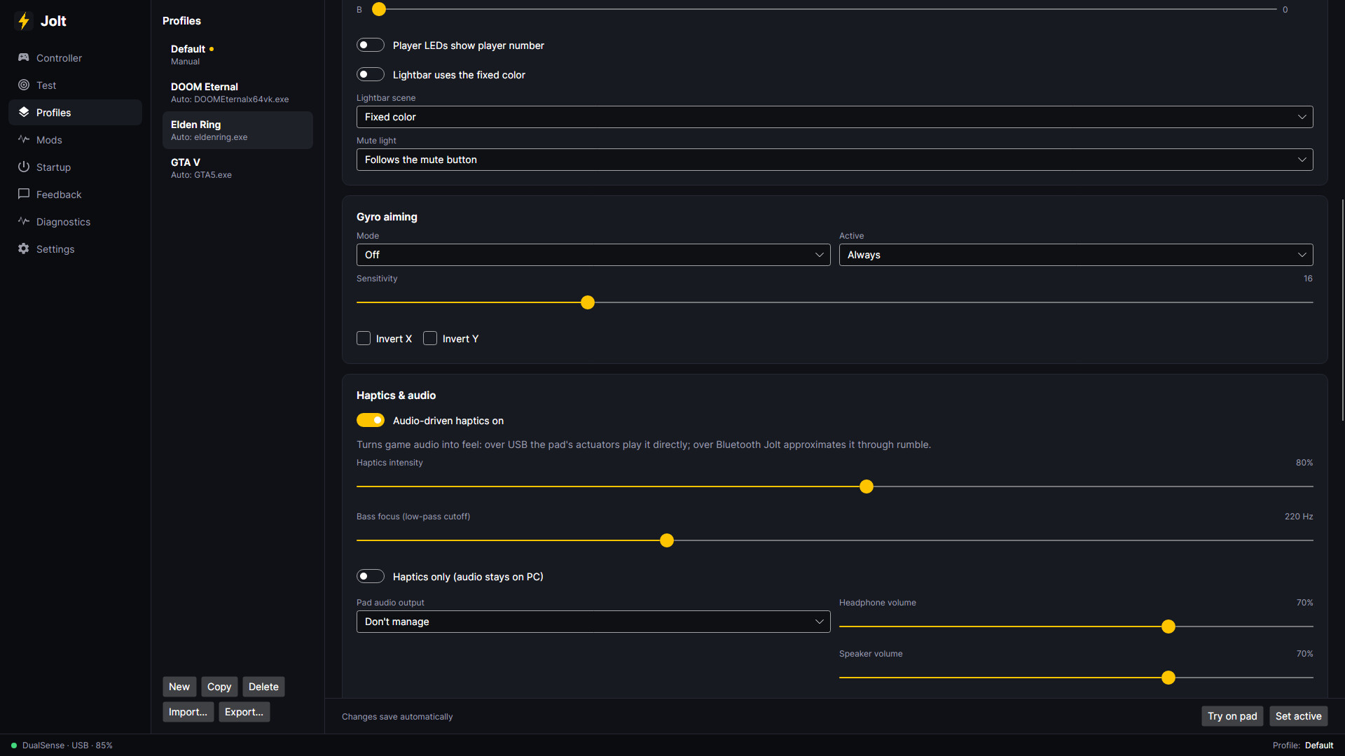 Jolt — DualSense Adaptive Triggers, Haptics & Gyro screenshot 4