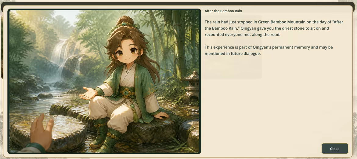An unlocked album memory, with its complete picture and story text.