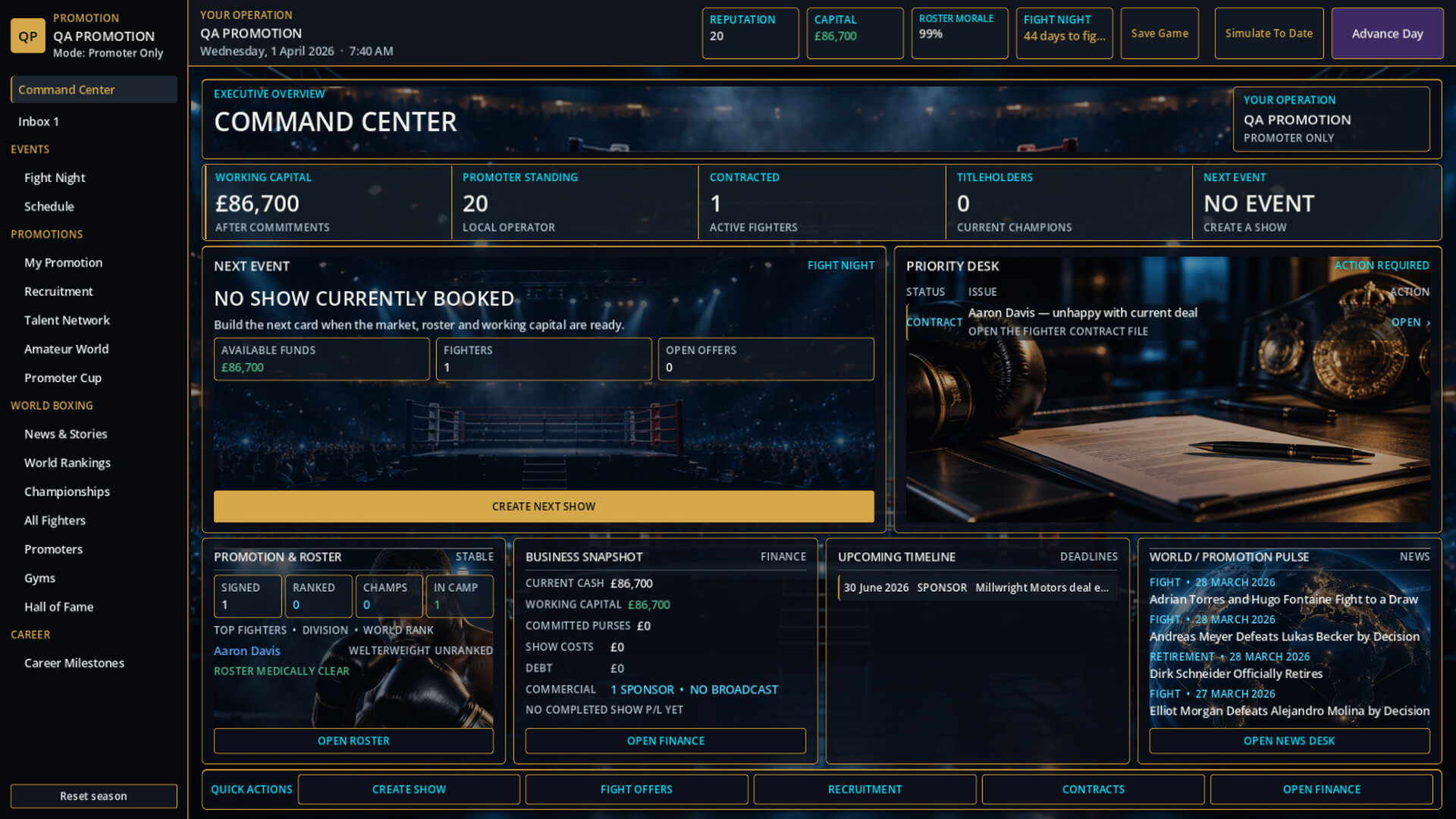 THE FIGHT BUSINESS: BOXING MANAGER screenshot #1