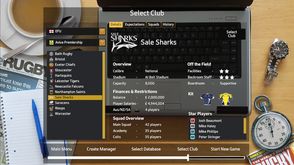 Rugby Union Team Manager 2017