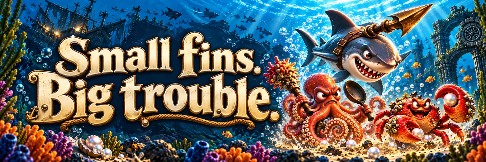Small fins. Big trouble. A shark, octopus and crab charge through a colourful reef.