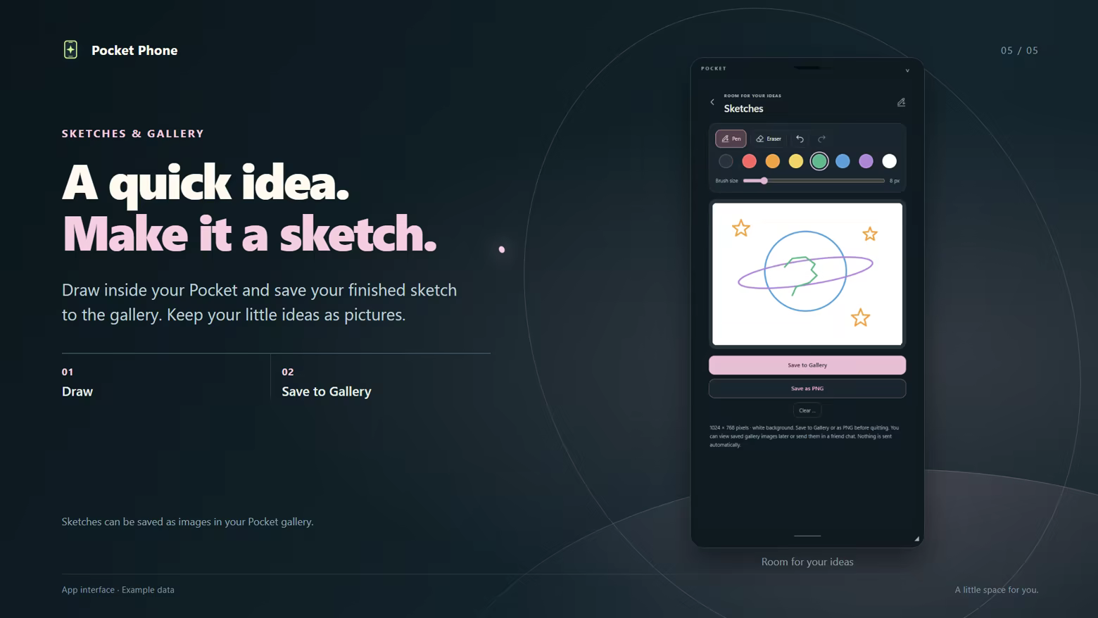 Sketches app for drawing and saving finished pictures to the gallery.