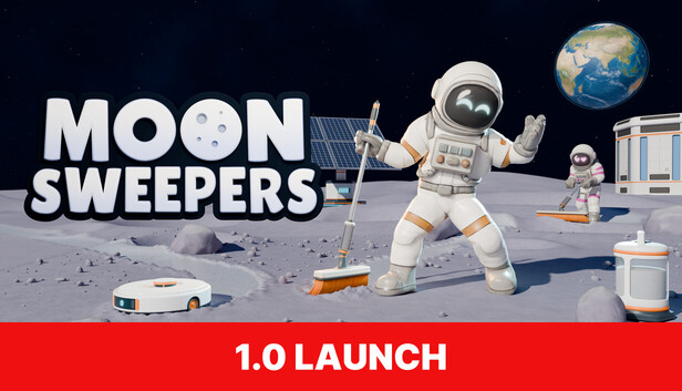 Moon Sweepers astronaut and lunar base, official Steam artwork
