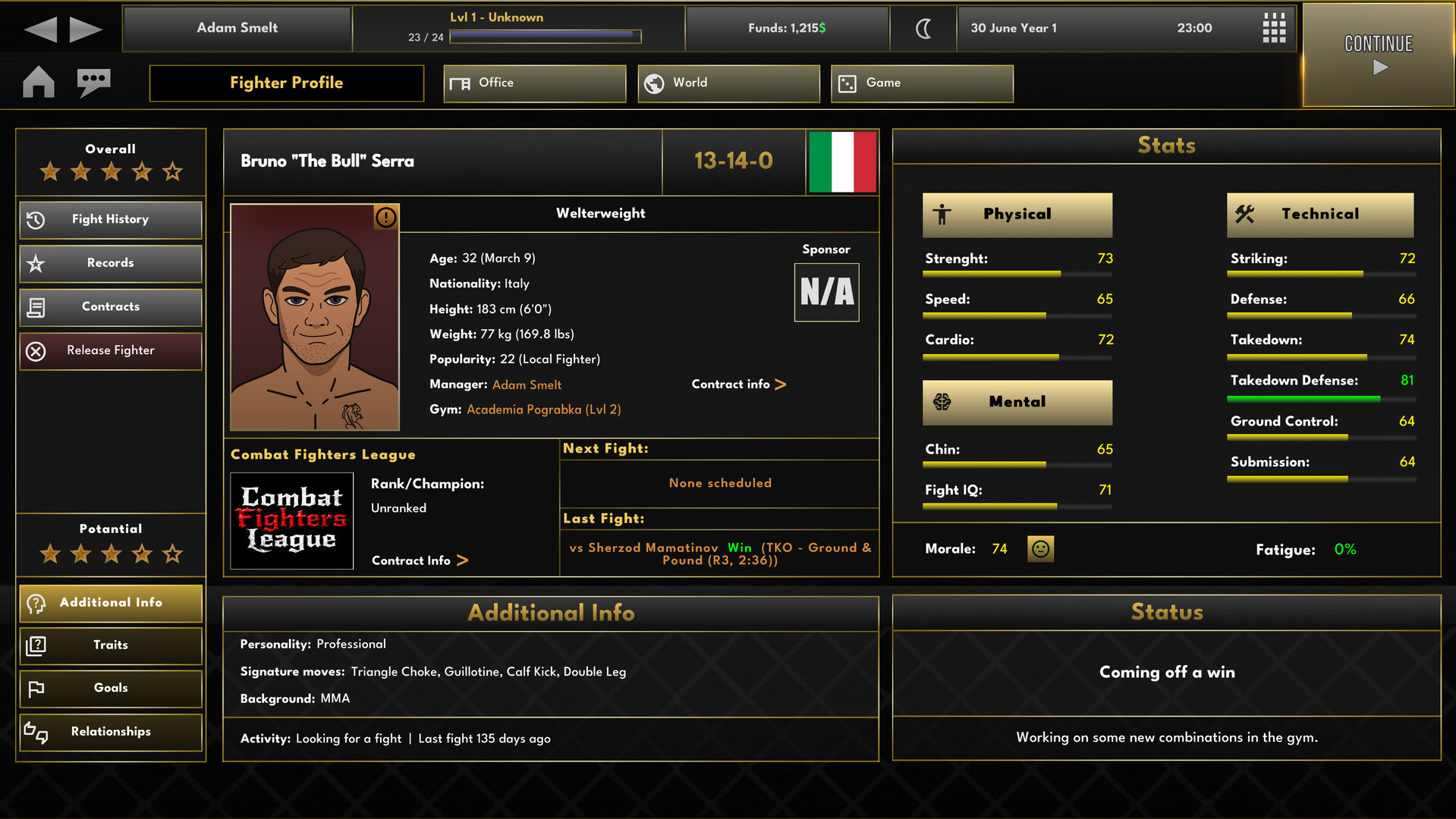 Elite MMA Manager Demo 遊戲畫面 1