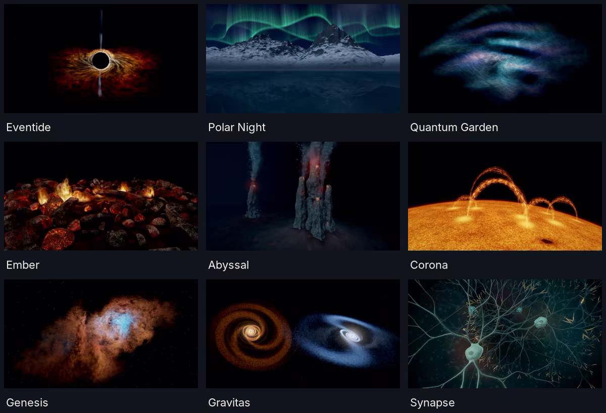 Nine FORGEFIELD worlds: Eventide, Polar Night, Quantum Garden, Ember, Abyssal, Corona, Genesis, Gravitas and Synapse.