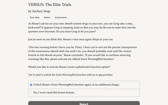 VERSUS: The Elite Trials - WorningBird Hints screenshot 1