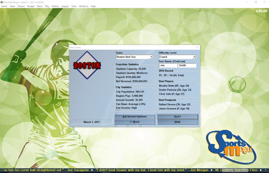 Screenshot z Baseball Mogul 2017