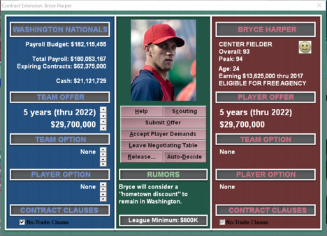Screenshot z Baseball Mogul 2017