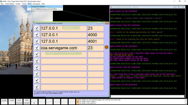 Screenshot z City of Ages: Picture Supportive Text MUD (server and client included)