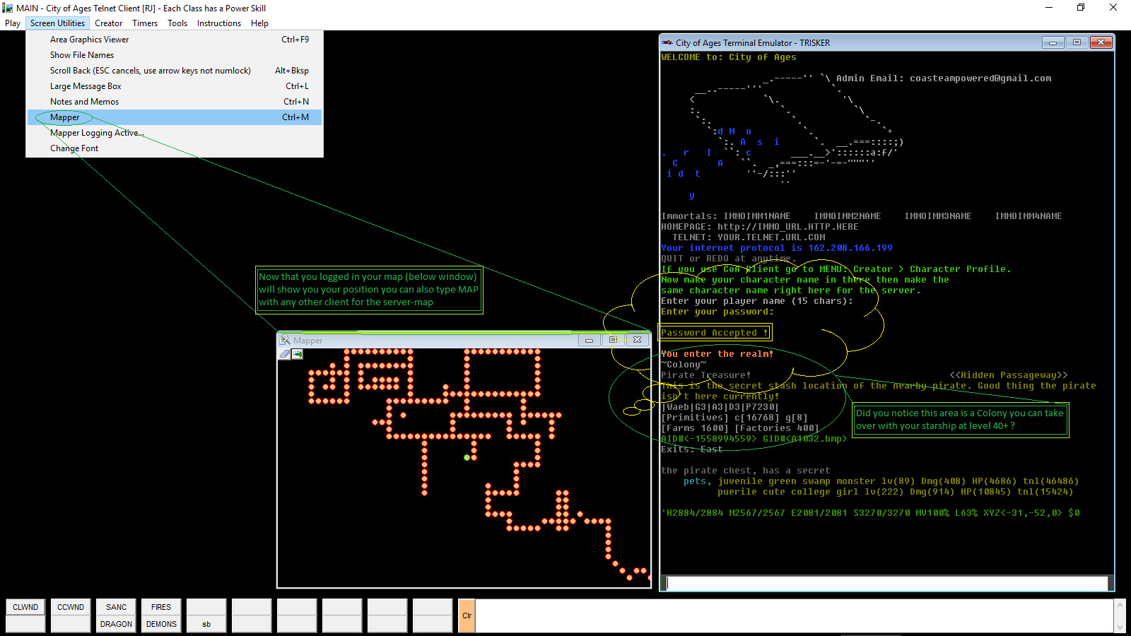 City of Ages: Picture Supportive Text MUD (server and client included) screenshot #3