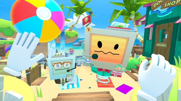Screenshot of Vacation Simulator gameplay showing in-action mechanics