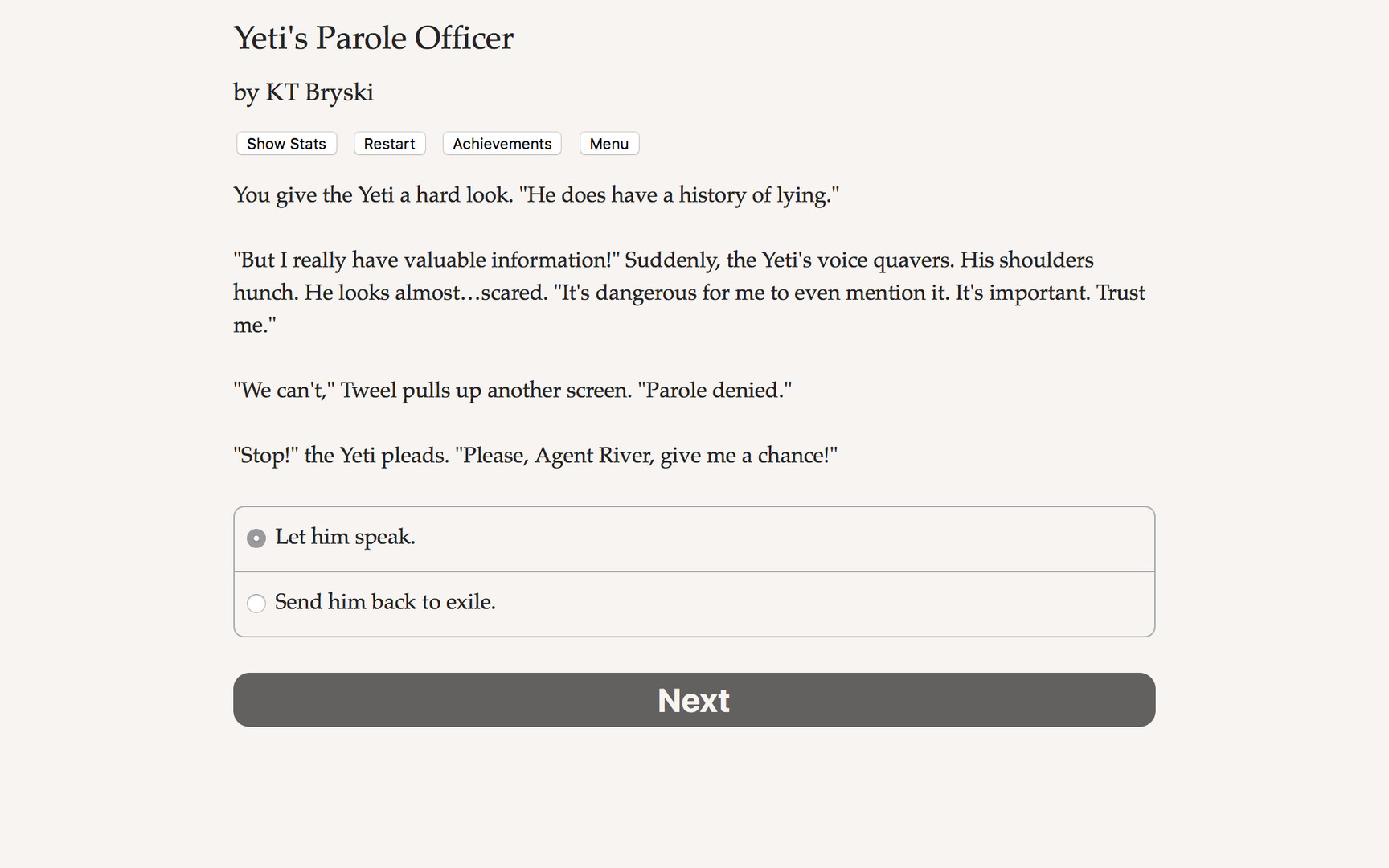 #5. Yeti's Parole Officer (Steam) بواسطة: Choice of Games