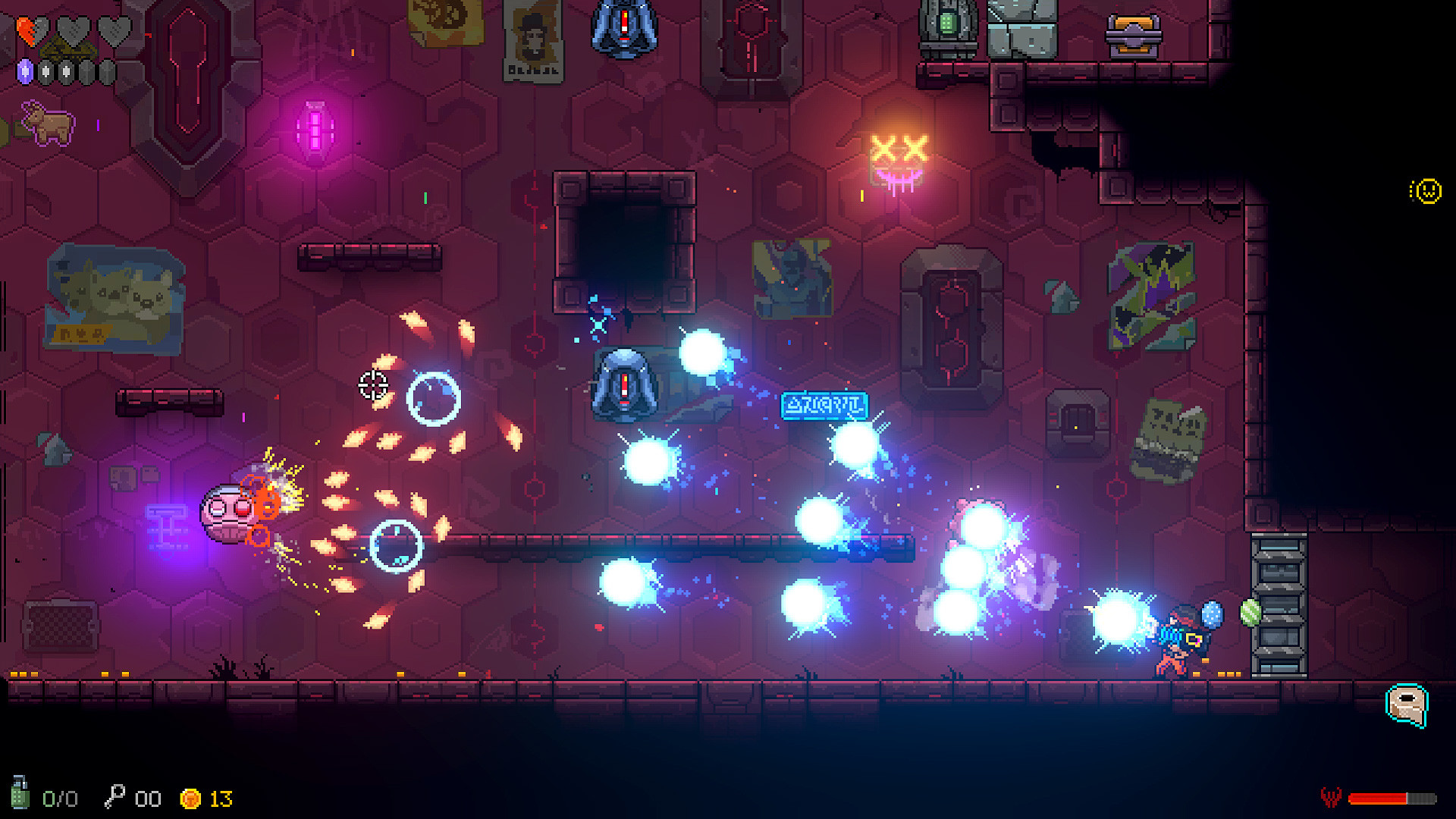 Neon-lit dungeon combat in the roguelite platformer Neon Abyss