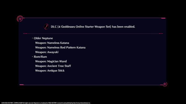 Megadimension Neptunia VIIR - 4 Goddesses Online Starter Weapon Set