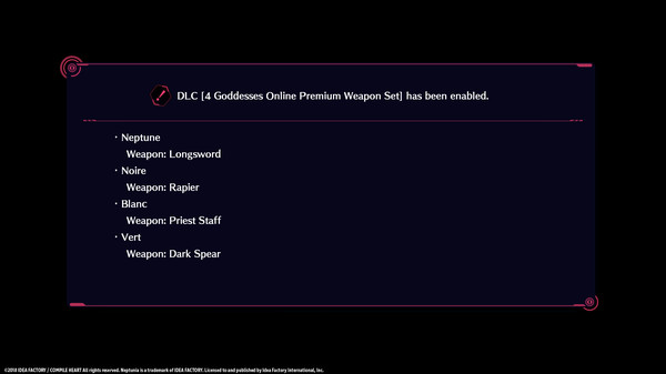 Megadimension Neptunia VIIR - 4 Goddesses Online Premium Weapon Set